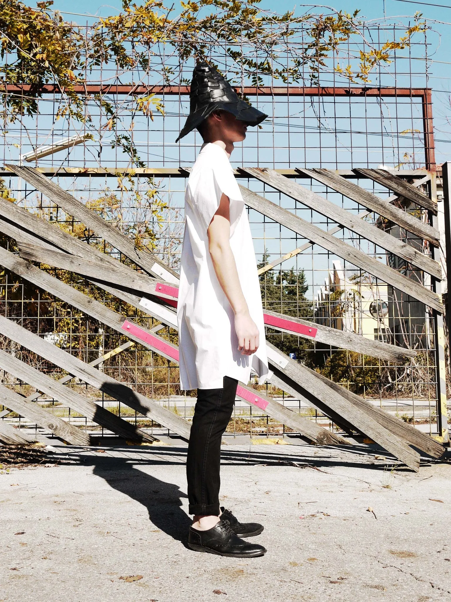 White Origami Midi Shirt  Short Sleeves with Artistic Folds