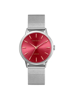 Wine Silver Watch | Silver Mesh Strap