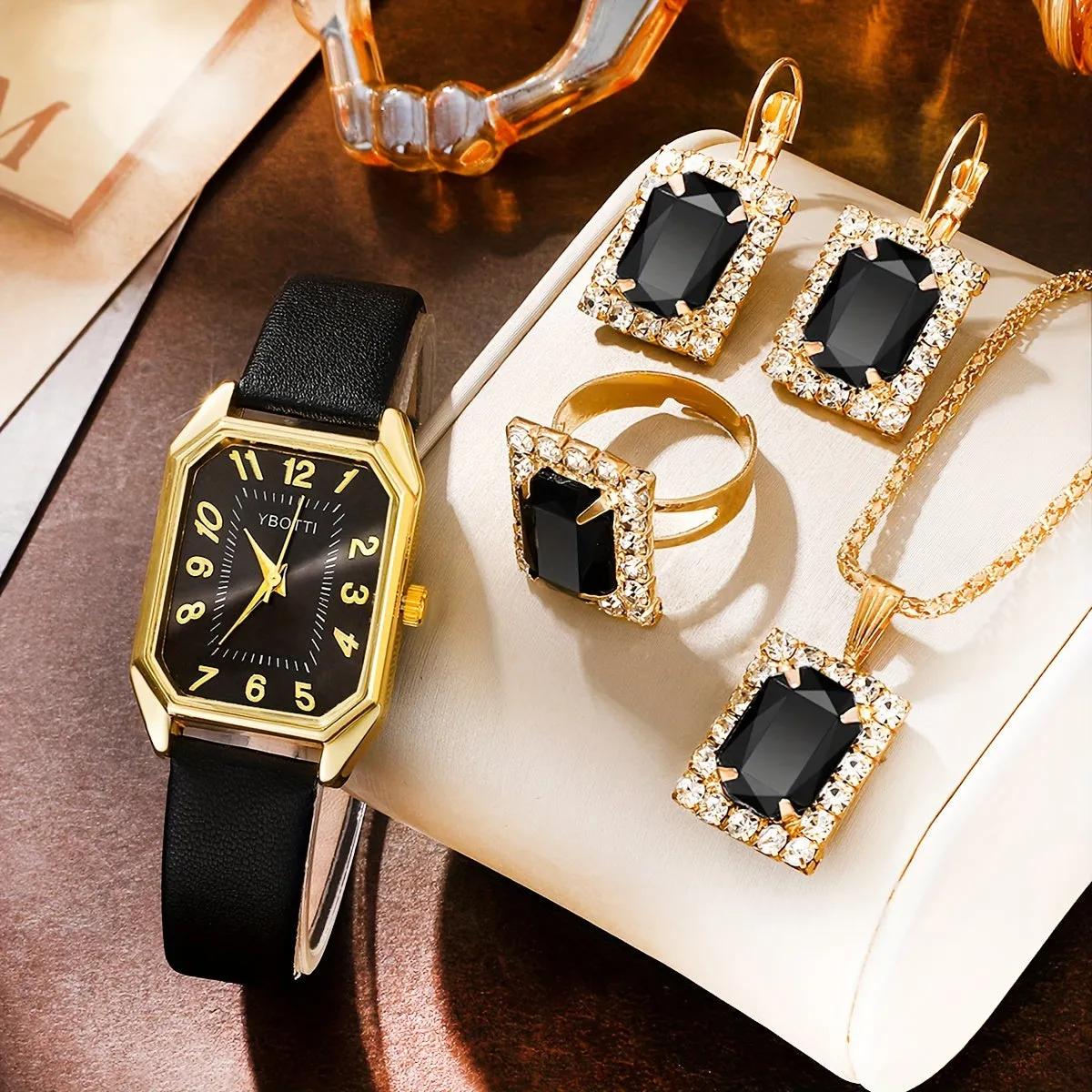 Wrist Watch  Jewelry Set Retro Rectangle Quartz for Women