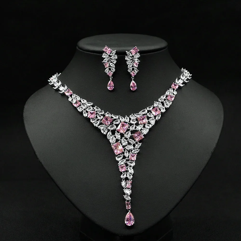 Zircon Necklace Wedding Earring Jewelry Set