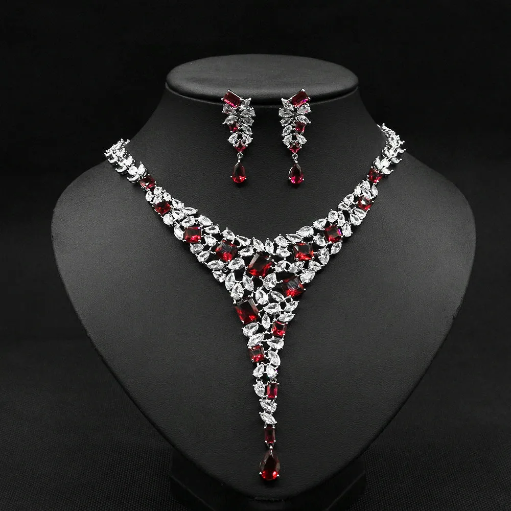 Zircon Necklace Wedding Earring Jewelry Set