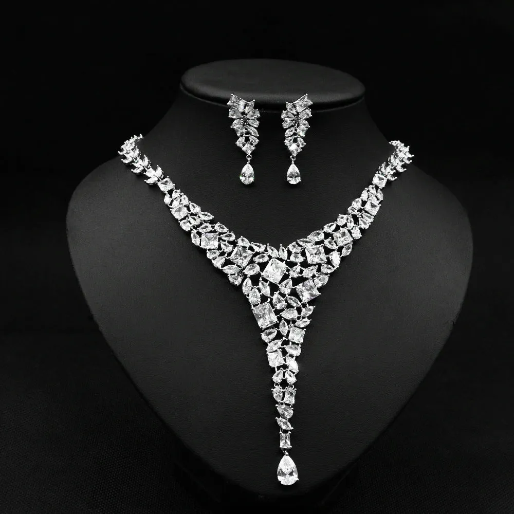 Zircon Necklace Wedding Earring Jewelry Set