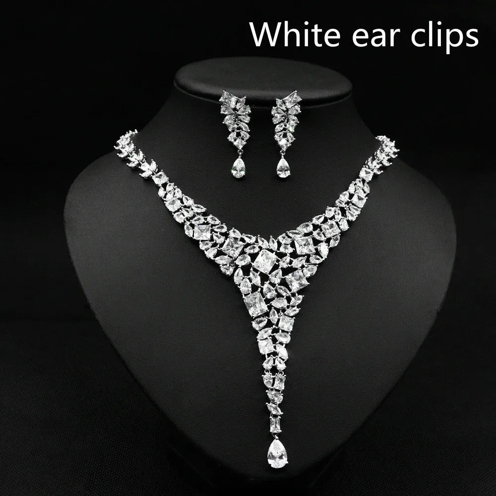 Zircon Necklace Wedding Earring Jewelry Set