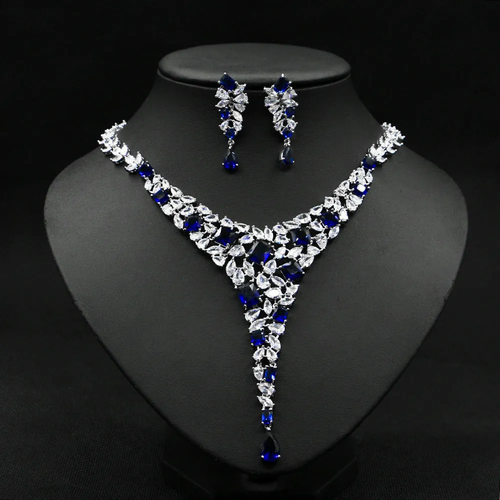 Zircon Necklace Wedding Earring Jewelry Set
