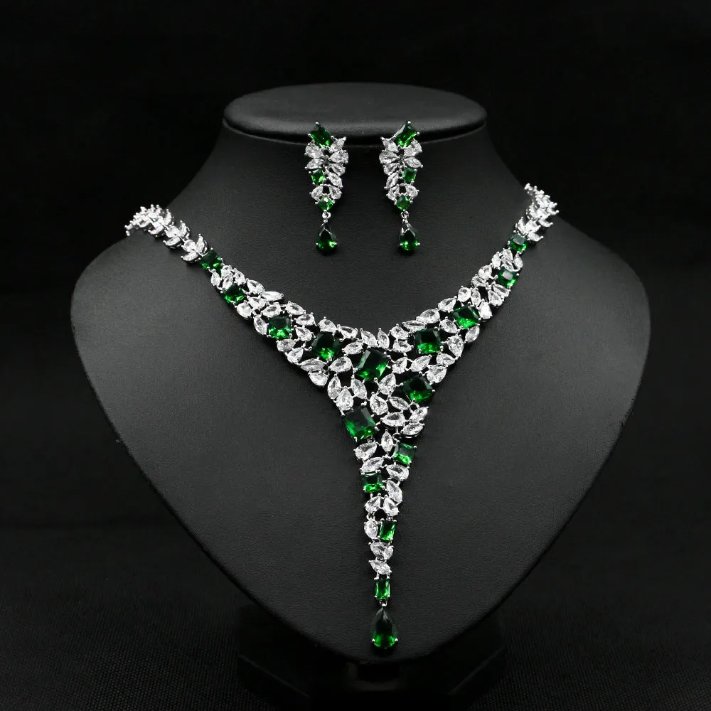 Zircon Necklace Wedding Earring Jewelry Set